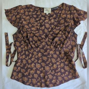 Milly 2 XS Squirrel Print Silk Plunge V Neck blouse top